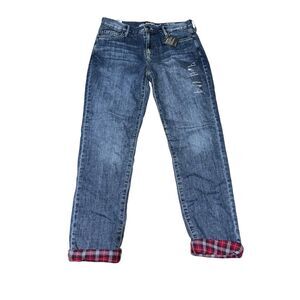 Eddie Bauer Blue Jeans with Red Plaid Cuffs